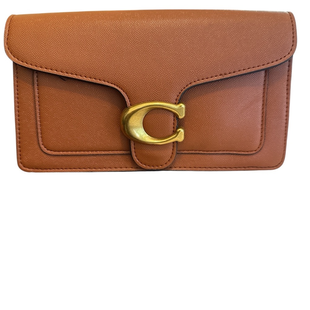 Coach Shoulder Crossbody Brown faux Leather Clutch with Gold Accent Bag